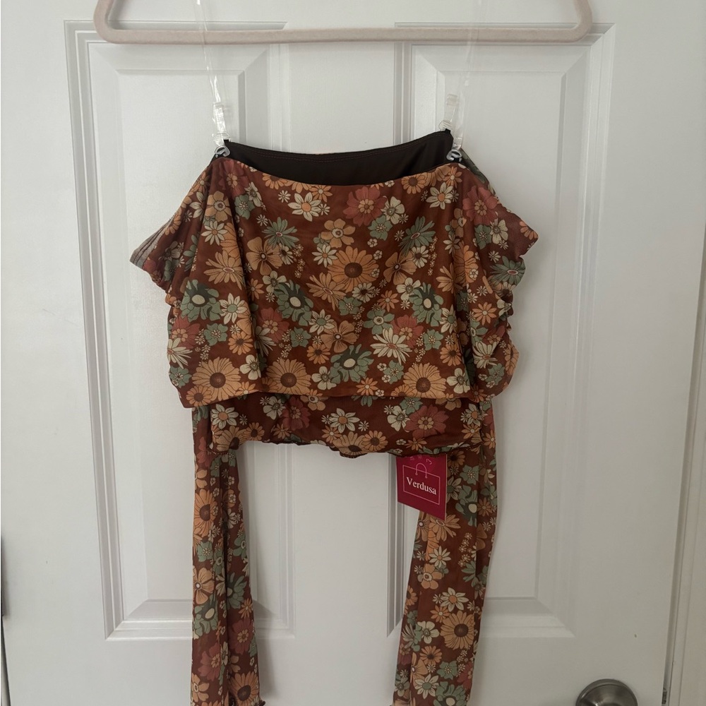 Floral Off-Shoulder Top - Brown